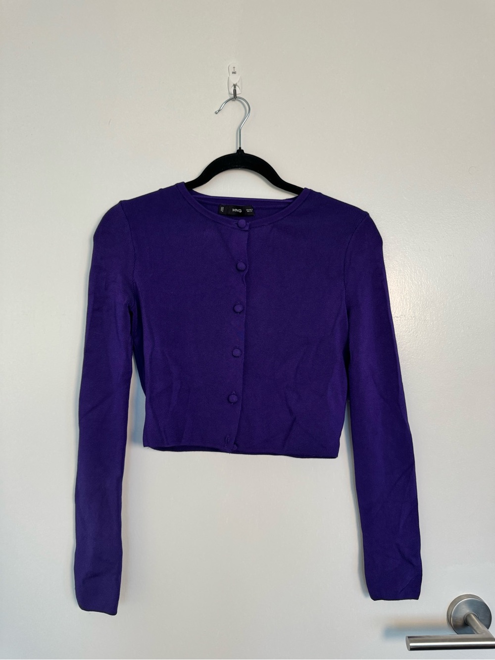 Mango Deep Purple Cropped Button Cardigan